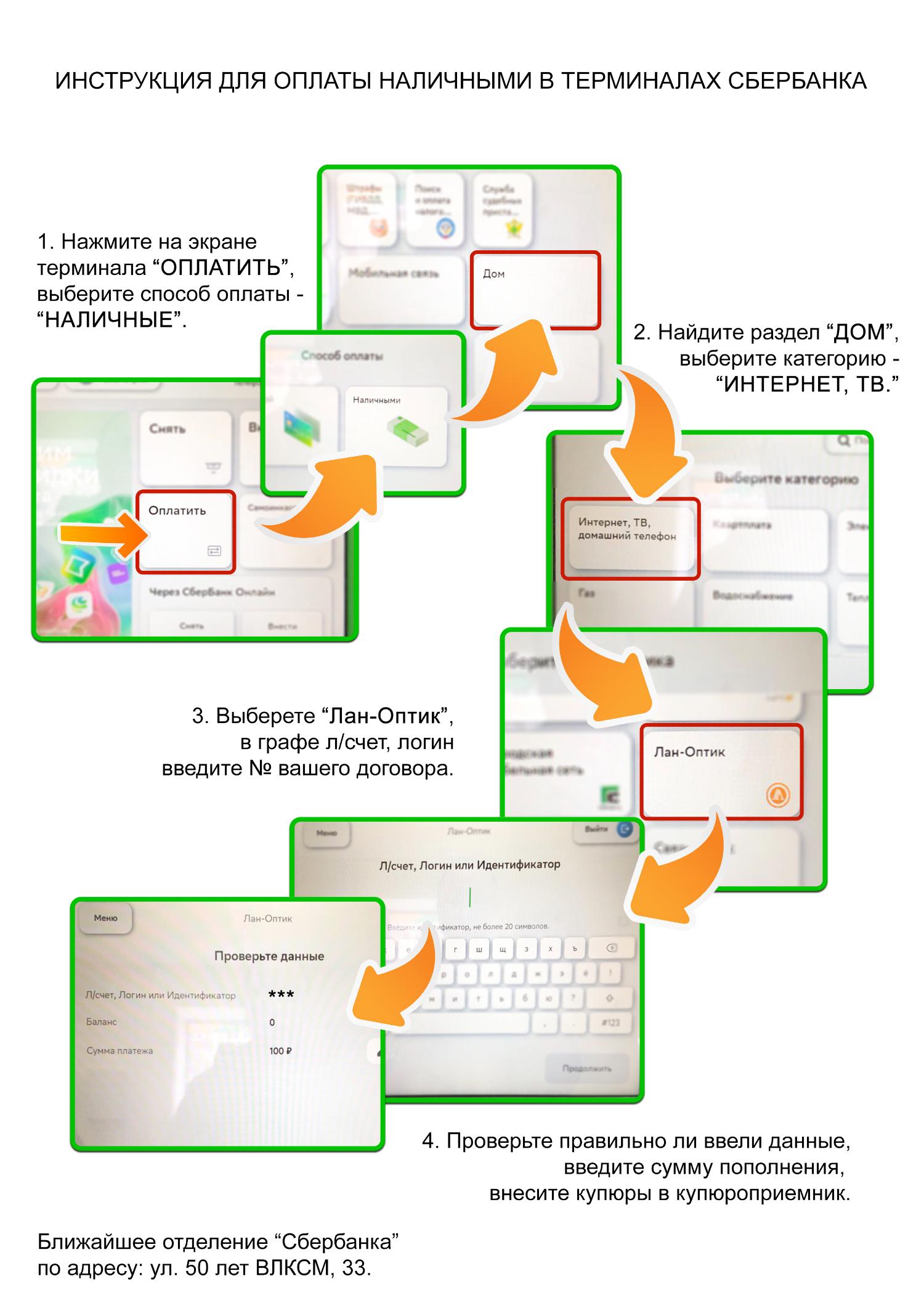 Инструкция по оплате наличными в терминалах Сбербанка